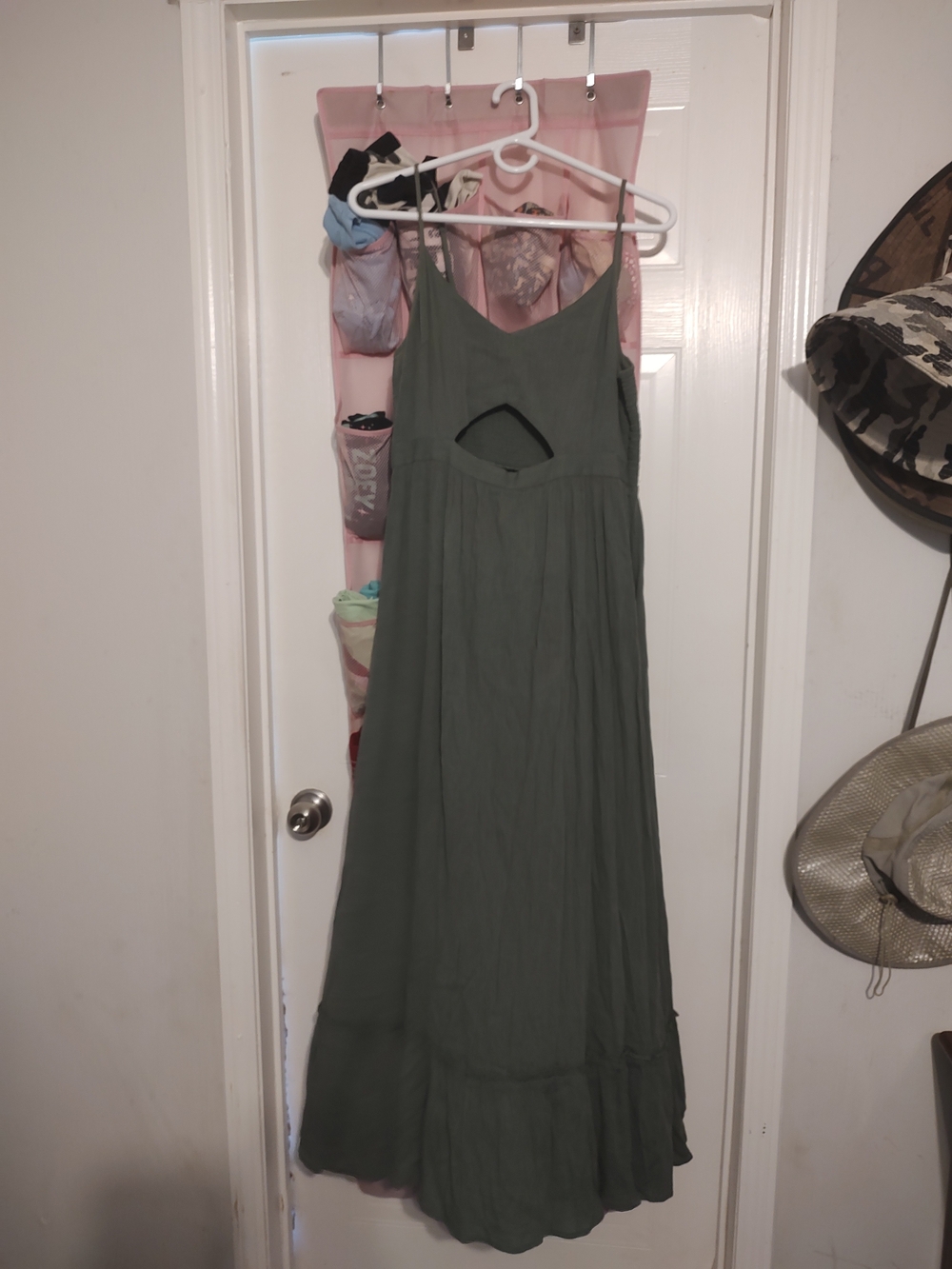 aerie Olive Green Maxi Dress with Front Cutout